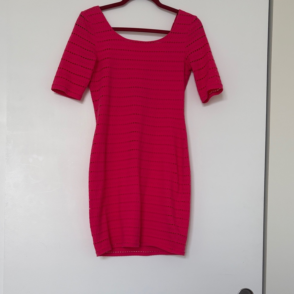 bebe Hot Pink Knit Scoop-Neck Mini Dress